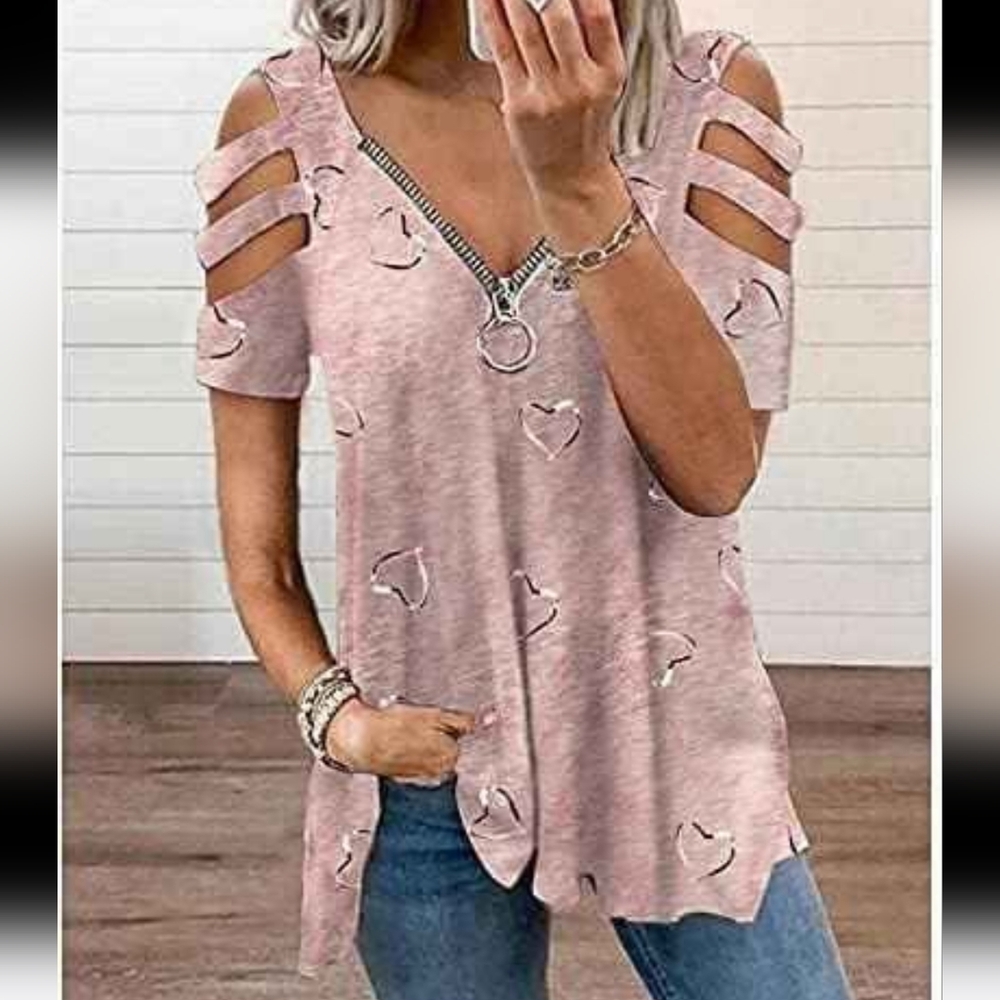 NEW! Pink Cold Shoulder Top-XXL (Runs A Little Small)